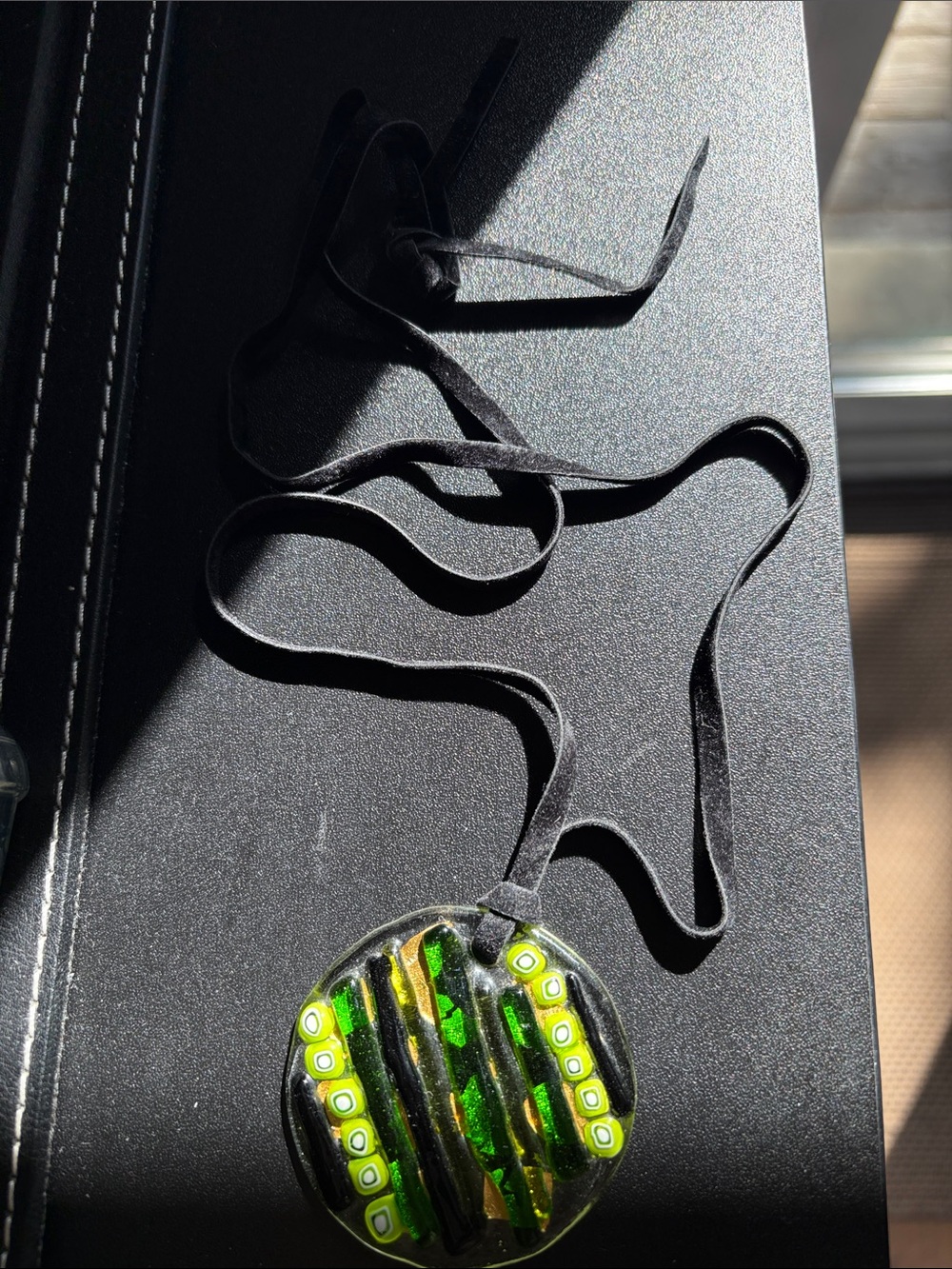 Handmade Murano Glass Pendant Necklace in Green and Black Italy 🇮🇹